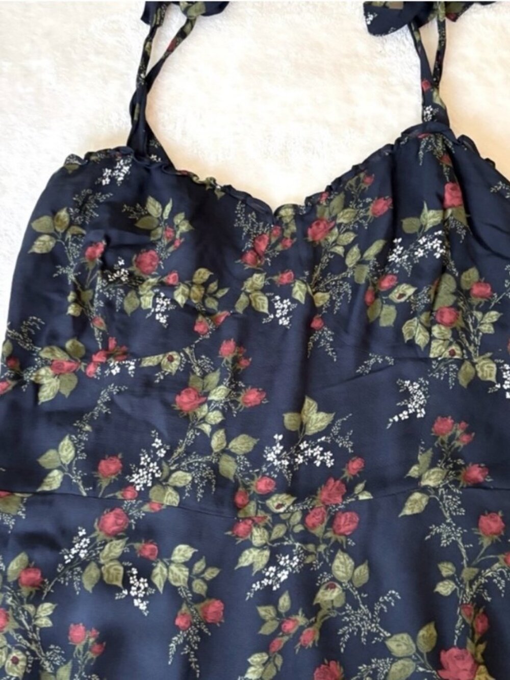 Reformation Christine Mini Dress With Black, Red and Green Floral - Picture 5 of 6